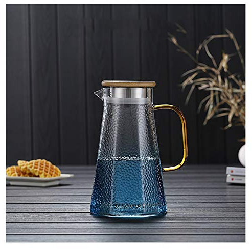 Jarra Jarra de cristal azul con tapa y mango Tetera de vidrio de borosilicato resistente al calor fácil de limpieza for el jugo, la leche, las bebidas frías o calientes Jarra de Agua ( Size : 2L )