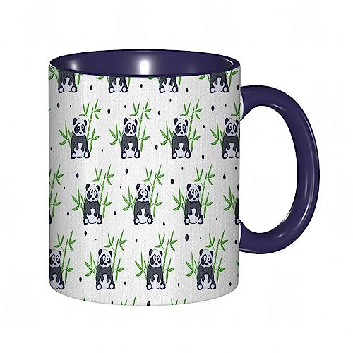 RFSHOP Taza de café asiática de dibujos animados panda, patrón de bambú, vida silvestre, zoológico, diversión infantil, naturaleza, tropical, blanco, negro, impresión de 11 onzas, taza de té de