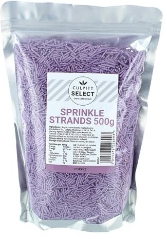 Culpitt Select Sprinkles | Purple Sugar Strands, Cake Sprinkle Decorations For Cakes, Cupcakes, Cookies, Ice Cream, and Desserts | 500g