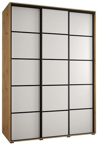 MEBLE KRYSPOL Davos 4 170 Schrank mit DREI Schiebetüren für Schlafzimmer - Moderner Kleiderschrank mit Kleiderstange und Regalen - 235,2x170x60 cm - Artisan Weiß Schwarz