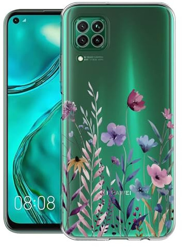 Kaywzo Hülle für Huawei P40 Lite 4G,Transparent TPU Handyhülle mit Gemälde Blume Muster,Ultradünn Stoßfester Schutzhülle,Schön Silikon Cover Case-4