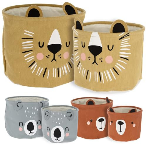 Murago - 2er Set Löwe Beige Aufbewahrungskorb Wäschekorb Beutel Sack Tasche für Spielzeug Kinderzimmer Korb faltbar Wäschesack Aufbewahrungsbeutel Truhe Kiste rund Beige - Löwe