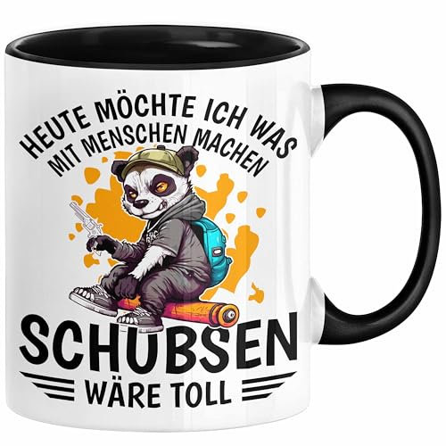 Lustige Tasse Waschbär Heute Möchte Ich Was Mit Menschen Machen Schubsen Wäre Toll Sarkasmus Ironier Humor Kaffee-Becher (Schwarz)