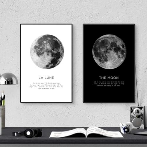 CULASIGN 2 Premium Schwarz Weiß Mond Poster Set, Vintage Kunstdruck Bilder Modern Wandbilder, Wanddeko für Schlafzimmer und Wohnzimmer,OHNE Rahmen (30x40cm)
