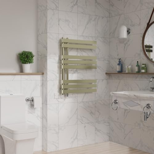 Warmehaus 800x600mm Brushed Brass Designer Bathroom Electric Heated Towel Rail Rad Ladder Radiator Kit 500W