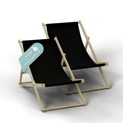 HAGO Liegestuhl Schwarz Liege Stuhl Strand Strandliege Sonnenliege Gartenliege Klappstuhl Lounge Chill 2 Stück