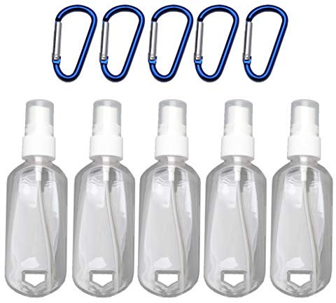 Saiyana 5Pcs 60ml Reusable Portable Size Spray Bottle Hand Travel Small Size Holder Hook Keychain For Spray Bottles For Hand Bulk