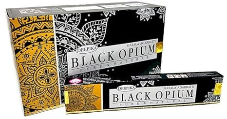 Deepika Black Opium Masala Räucherstäbchen, natürlich, handgefertigt, Agarbatti, handgerollt, geformt, Bambusstab, 6er-Pack, 15 g