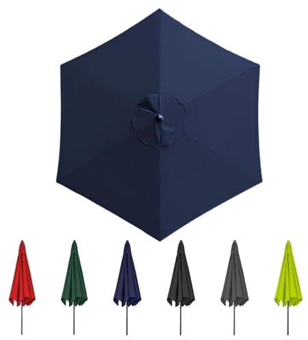 Auvent de rechange pour parasol de terrasse, 6 Baleines/8 Baleines Toile De Rechange Pour Parasol D'extérieur, Protection UV50+, Tissu Polyester, imperméable, Toile de Parasol déporté(Navy blue,6ribs: