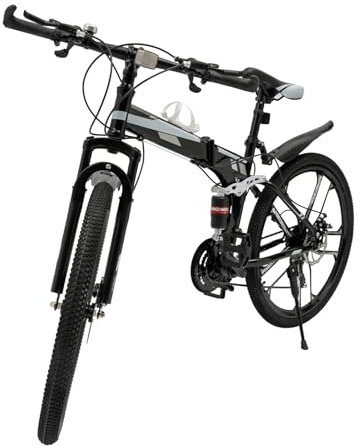 Vielrosse 26 Zoll Mountainbike, 21-Gang Faltbares MTB Fahrrad mit Mechanische Doppelscheibenbremse und Vollgefederte, Mountainbike für Jugendliche Erwachsene für Männer und Frauen (Schwarz Weiß)