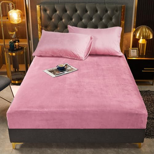 DPNJING Drap Housse Polaire 180x200cm Bonnet 30 cm Rose Toucher Cachemire Drap de lit Chaude en Flanelle Microfibre Super Chaud Hiver Drap-Housse Uni pour Matelas Épais