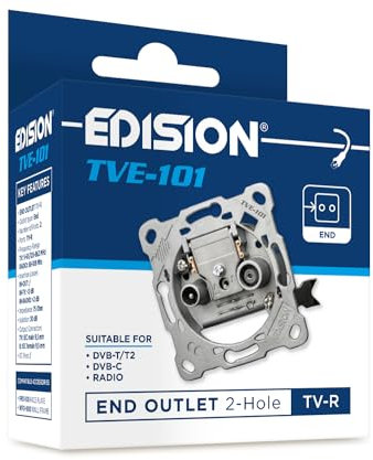 EDISION Prise d'antenne TV Universelle TVE-101, Prise terminale TV-R encastré 2 connecteurs, Convient pour Terrestre TNT DVB-T/T2, Câble DVB-C, Radio, FM, Dab+, 2 Sorties