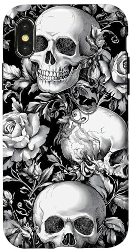 Gothic Skulls and Roses Pattern Case for iPhone X/XS