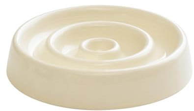 Liemuao Gamelle Anti Glouton Chat en Céramique, 15.5cm Gamelle Chat Surélevée avec Support en Bambou Gamelle d'alimentation Lente Slow Feeder pour Chats Anti-Vomissements Bol Nourriture Chat (Beige-A)