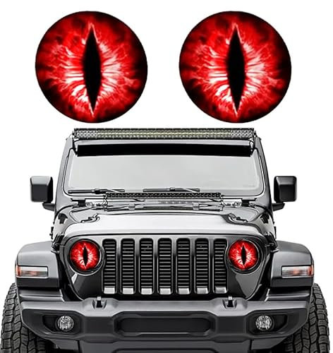 2 Stück Autoaufkleber, Beast Eyes Design, Scheinwerferdekoration Kunstdruck-Sticker – wasserdicht, UV-beständig, Autosticker für Glatte Oberflächen(21cm*21cm) (Rot)