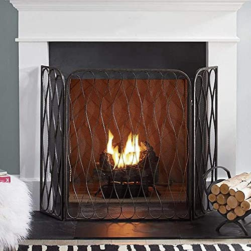Fireplace Screen Guard, Pantalla para Chimenea de 3 Paneles, protección contra Incendios de Hierro con Recubrimiento de Polvo de Metal con Rejilla Fina, para leña y carbón, Estufas, Parrillas - Negro