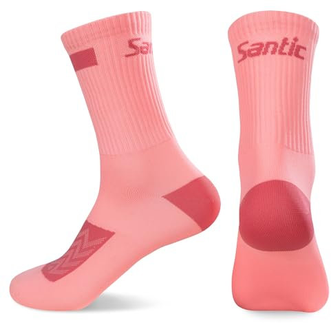 Santic Fahrrad Socken Herren Damen Atmungsaktiv Sportsocken Kompression Sportlich Laufen Rennrad Socken Unisex Rosa