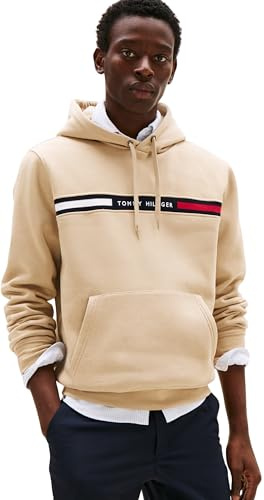 Tommy Hilfiger Herren Hoodie Chest Insert mit Bauchtasche, Beige (Sandalwood), XL