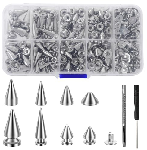 Foppla 359pcs Punk Spike Kegel Spike Nieten Cool Punk Rockbolzen Schraube Zurück Bolzen Metalljacke Spike Bolzen, für Taschen DIY Leder Handwerk Armbänder Halskette Kleidung Schuhtasche Handwerk