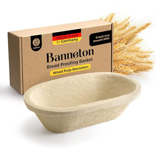 26,7 cm länglicher Holzzellstoff Banneton Brotgärkorb - 0,5 kg Brotform, glatte Oberfläche - Antihaft-Naturholz-Zellstoff gepresst für Langlebigkeit - Made in Germany Gärkörbe für Sauerteigbrot Backen