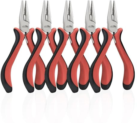 HOUSERAN 5 inch Small Needle Nose Pliers 5 Pack, Mini Needle Nose Pliers with Spring Loaded, for Jewelry Making, Interior Decoration, Electrical Work