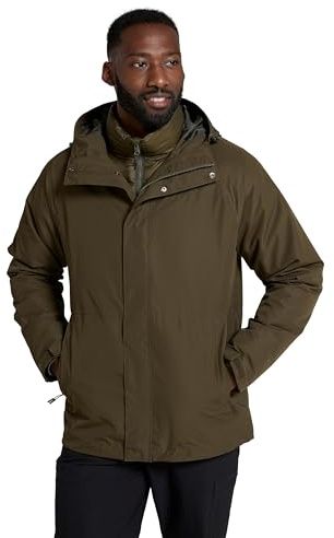 Mountain Warehouse Alaskan Mens 3-in-1 Waterproof Jacket - Breathable Coat with Taped Seams & Microfibre Insulation - Autumn Winter Wet Weather, Walking & Outdoors Khaki M