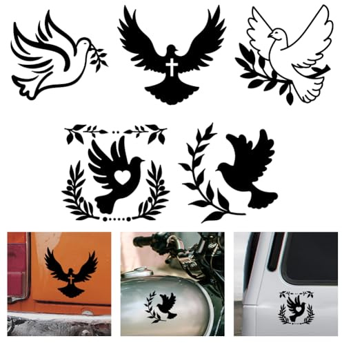 WADORN 5 Stile Friedenstaube Vinyl Aufkleber Vinyl Aufkleber Fürs Auto Taube Vogel Friedenstaube Olivenzweig Reflektierend Wasserfest Autofensteraufkleber Für Autos LKWs Stoßstangen Skateboards