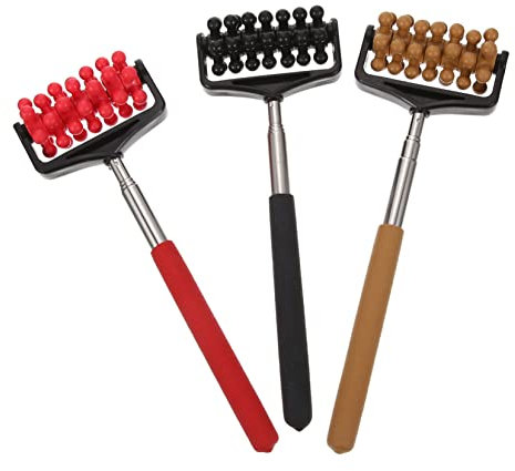 Healvian Rollrad Rückenkratzer Massagegerät 3 Stück Tragbarer Kratzstab Mit Ausziehbarem Griff Glatte Oberfläche Für Körper Und Rückenmassage Reise Einsatz