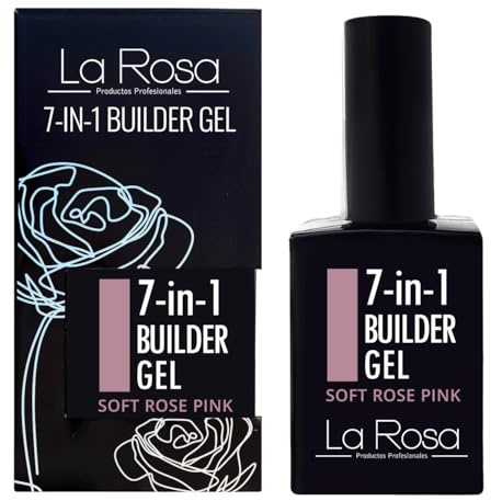LaRosa 7-in-1 BUILDER GEL in a Bottle - SOFT ROSE PINK - Strengthening Gel 15ml for Nail Extensions, Long-Lasting Top/Base Coat