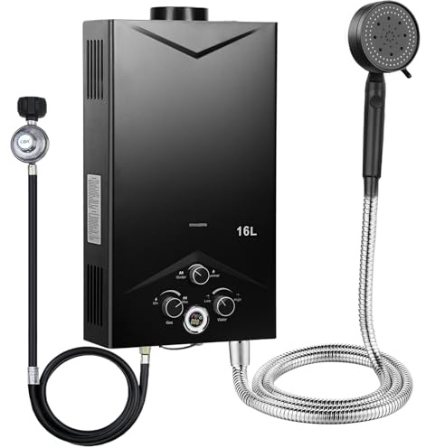 Roadoor Chauffe-Eau à gaz Portable, Chauffe-Eau instantané avec Affichage numérique, 16L 4,21GPM, Chauffe-Eau sans réservoir, Chauffe-Eau pour Douche extérieure, Camping, Caravane, Chauffage Rapide A