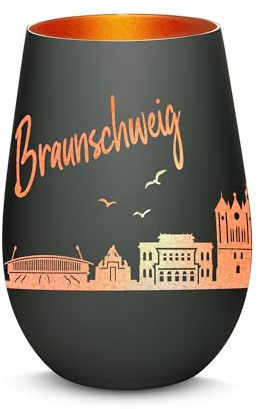 Gravur-Max Windlicht mit 360° Gravur Skyline Braunschweig Deko Glaslicht als tolles Geschenk mit Einer hochwertigen Lasergravur zu jedem Anlass in der Farbe Schwarz/Bronze