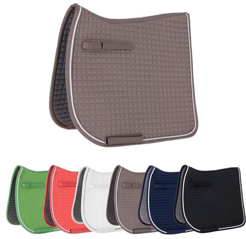 Covalliero - Schabracke – anatomische Pferde-Schabracke mit Sattel- & Gurtschlaufen – Stoßdämpfend & Atmungsaktiv – Dressurschabracke in Beige – Größe Warmblut