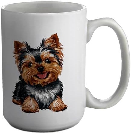 Shopagift Playful Yorkshire Terrier Pet Dog Mug White 15oz Large Ceramic Cup