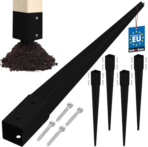 KOTARBAU® 4Stk. Pfostenträger zum Einschlagen 46x46x600mm Verzinkt-pulverbeschichteter Stahl Einschlaghülse Erdanker Einschlagbodenhülse Gartenzaun Erdungsspieß Bodenanker Einschlaghülsen Holzpfosten