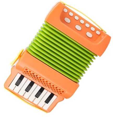 Kinderakkordeon aus Kunststoff für Kinder, Cartoon Design, Orange | Frühe Musikalische Bildung und Griffübung, Spielzeug Ziehharmonika für Kleinkinder, 2 Stück Aa Batterien nicht Enthalten