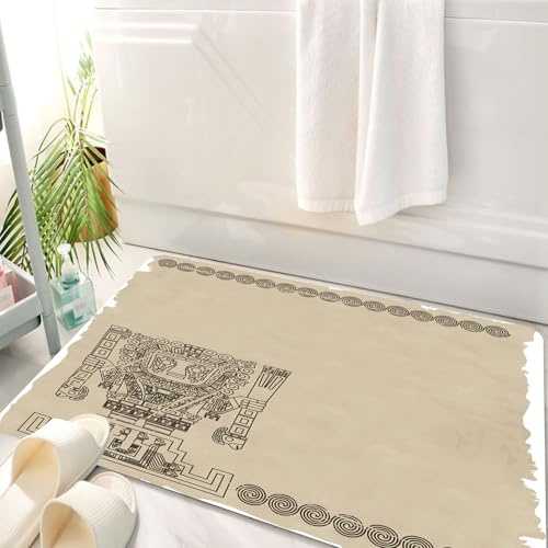HKPOEQ Badematte Weiche Badteppich rutschfest Badzimmermatte Teppich Badezimmerteppich Duschmatte & Schlafzimmer,Symbole der amerikanischen Ureinwohner, Maya und Inka. Primitive Relikte des,50x80 cm