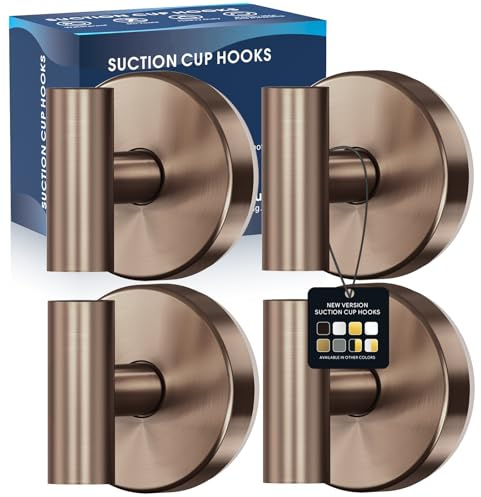 Suction Cup Hooks for Shower,Heavy Duty Shower Towel Suction Hooks,No Drill Wall Mounted Towel Hooks for Bathrooms Wall,Kitchen,Glass,Mirror,Tile to Hang Towels,Robes,Coat-Champagne Bronze(4 Pack)