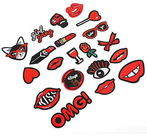 Akozon 20pcs Lip Pattern Iron On Patches Deco Lipstick Clothing Stickers for Embroidery and Repair