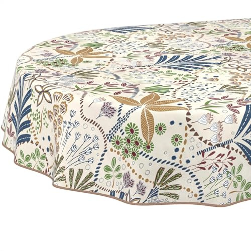 Wachstuchtischdecke Tischdecke abwaschbar Wachstischdecke pflegeleicht wasserabweisend Lotuseffekt Gartentischdecke Ethno Oval 200 x 140 cm mit Saum (Eingefasst)