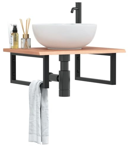 Fangmaliuyun Waschtischplatte 60x50x2 cm aus massiver Eiche mit Stahlhalterung Modernes Design Robust und Langlebig platzsparend für Badezimmer Gäste-WC und kleine Räume