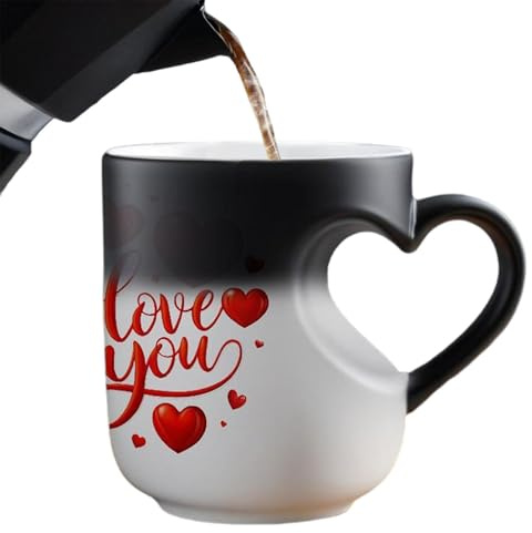 Heat Changing Coffee Mug - Color Shift Cup 9x8cm 325ml, Non Slip Ceramic Grip, Novelty Drinkware Design | Aesthetic Beverage Holder Home Office Wedding Party Present Tea Milk Juice Use Style