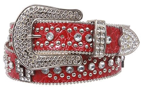 Western Strass Kreuz Ornamente Kroko Print Echtleder Gürtel Gr. M/L-89 cm, rot