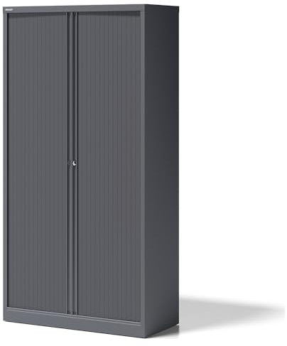 BISLEY Rollladenschrank Essentials mit 4 Fachböden für 5 Ordnerhöhen, Metall, 9634 Rollladen Anthrazit, Korpus Anthrazitgrau, 47 x 100 x 198 cm