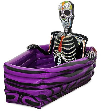 I LOVE FANCY DRESS Halloween Inflatable Drinks Cooler - Coffin Shaped Inflatable Cooler with Day of the Dead Skeleton - Day of the Dead Festival Halloween Party Decoration - Pack of 1
