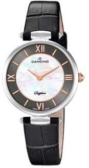 Candino Uhr Für Damen C4669/2 Lady Elegance Silber Edelstahl Case SchwarzLeder Band