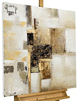 KunstLoft Leinwandbild | 100% HANDGEMALT | 80x80cm | Gemälde 'Freiheit der Ideen' | Abstrakt | Gold Beige | Wandbild Wohnzimmer
