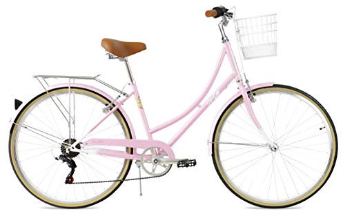 FabricBike Step City Damenfahrrad Amsterdam 28 Zoll Komfort Bike 7 Gang Hollandrad im Retro-Design (Candy Pink + Korb)