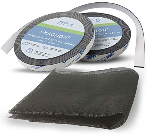 Fliegengitter Magnet - Magnetband und Insektenschutzgitter im Set - Fliegengaze, Pollenschutzgitter, magnetisch ohne Bohren (80 x 100 cm, Magnetband Weiß)