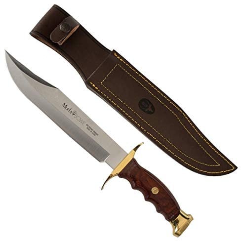 Muela Coltello da caccia BW-22 con lama in acciaio inox MoVa da 22 cm e impugnatura in legno di corallo per caccia, pesca, sopravvivenza e bushcraft + portabottiglie regalo
