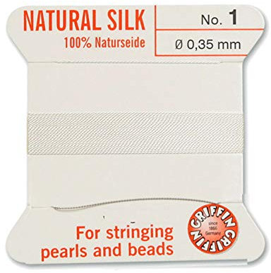 Creative-Beads - Filo per perline, filo di seta per perle da infilare, estremità del filo flessibile utilizzabile come ago, spessore 0,35 mm, lunghezza 2 m, colore bianco